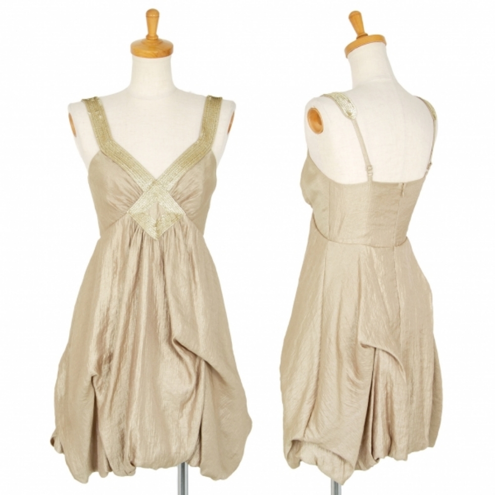NWT BCBGMAXAZRIA Women's Gold Sequin Beaded Ruched Bubble Hem A-Line Dress US4